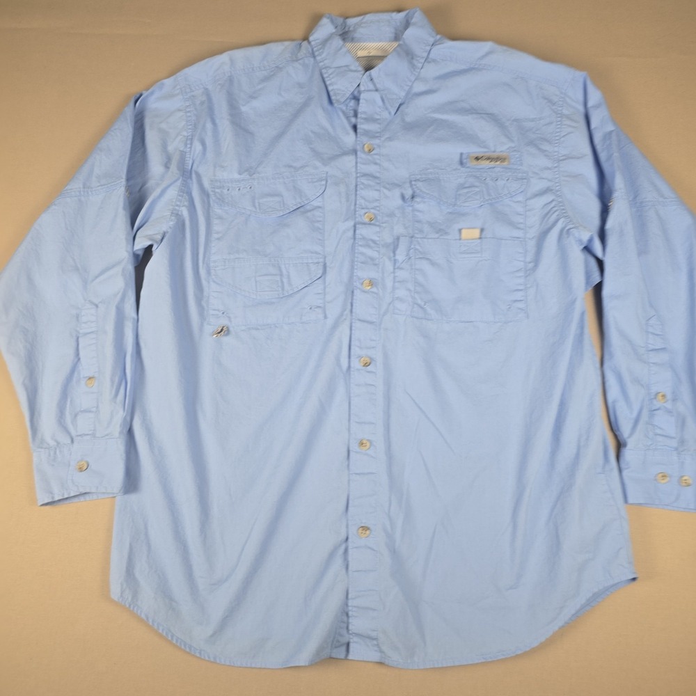 Columbia PFG Men's Medium Blue Button Down Shirt Long Sleeve Fishing Performance